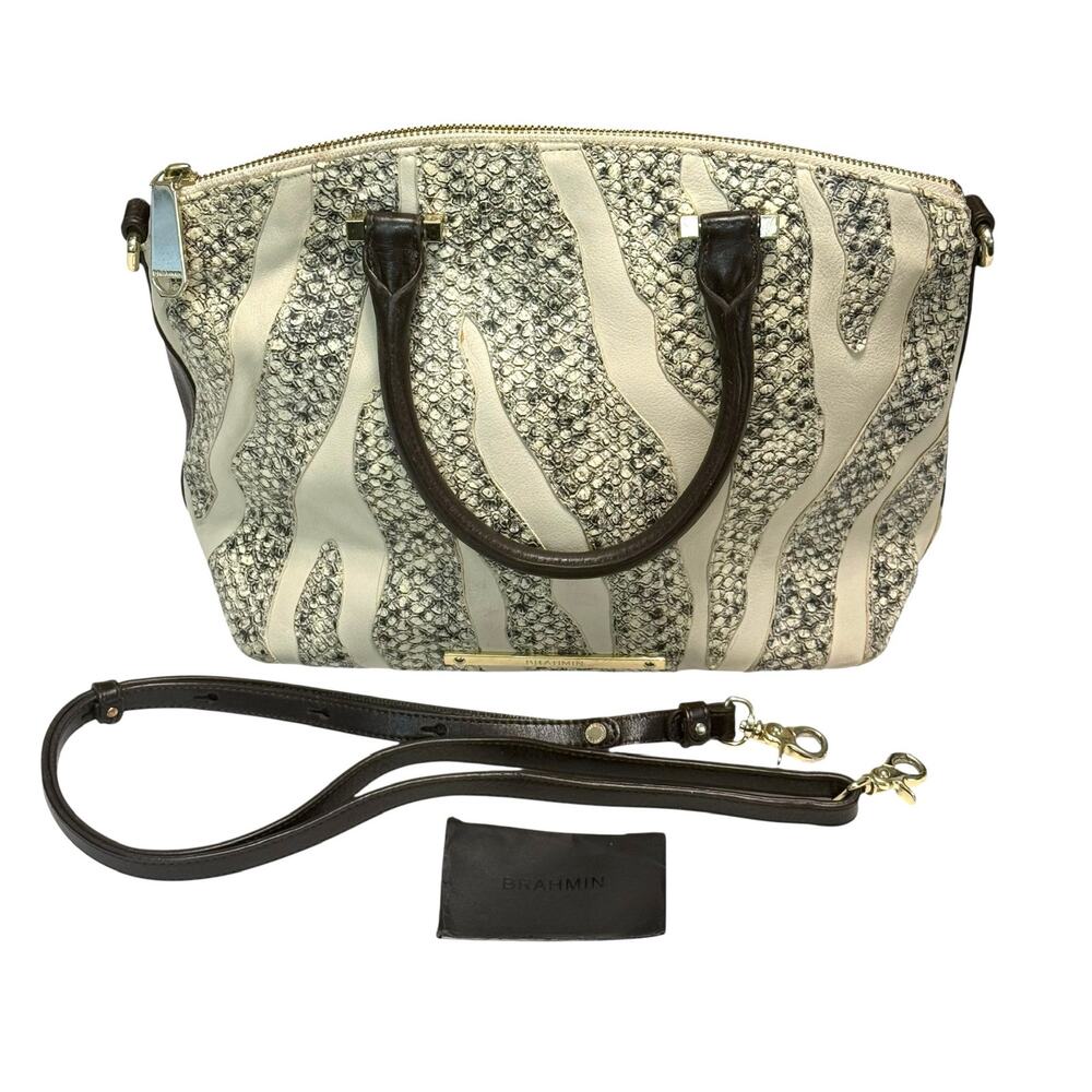 Brahmin Duxbury Creme Solymar Satchel in Tan/Brown - Croc-Embossed Leather